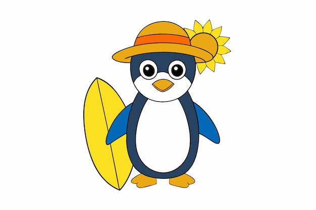un pingüino de dibujos animados con un sombrero y un Sombrero Amarillo