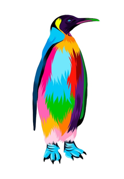 Pingüino emperador abstracto de pinturas multicolores Dibujo coloreado Ilustración vectorial de pinturas