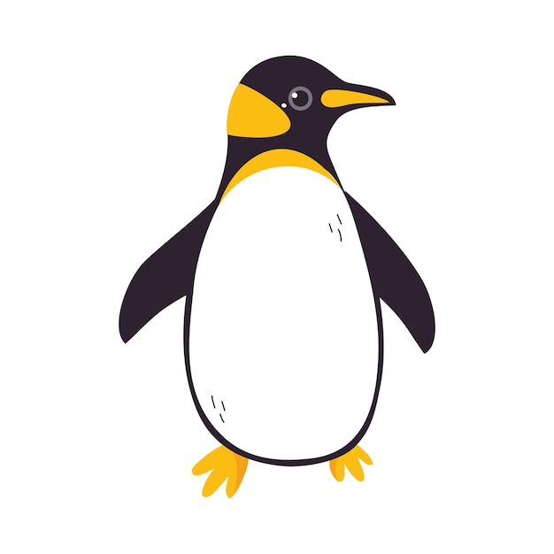 Pinguino emperador gracioso como pájaro acuático no volador con aletas Ilustración vectorial de pie