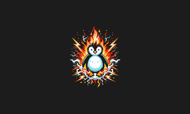 Vector pingüino enojado con las llamas diseño de obras de arte vectoriales de relámpagos