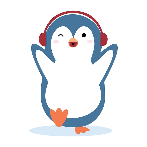 Pingüino escuchando música en dibujos animados de auriculares