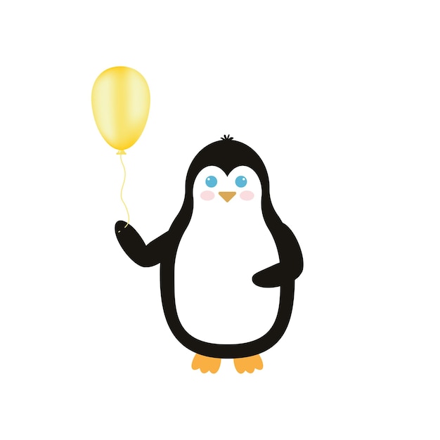 Vector pingüino con un globoilustración animal de dibujos animados lindoilustración vectorial planaicono de pingüino bebé