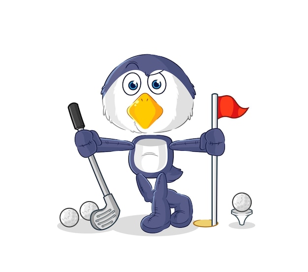 Pingüino jugando al golf personaje de dibujos animados de vectores