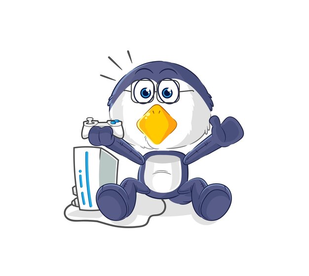 Pingüino jugando videojuegos personaje de dibujos animados