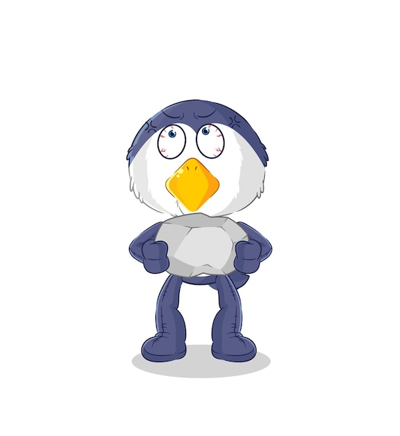 Pingüino levantando vector de personaje de dibujos animados de roca