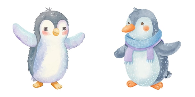 el pingüino lindo acuarela ilustración vectorial 3