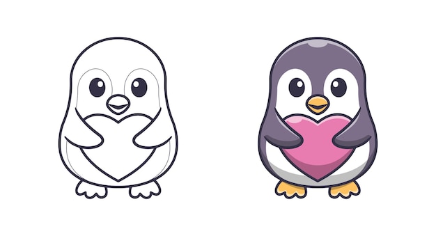 Pingüino lindo con amor dibujos para colorear de dibujos animados para niños