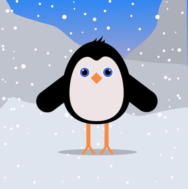 Pingüino lindo bebé. Estado de ánimo de invierno