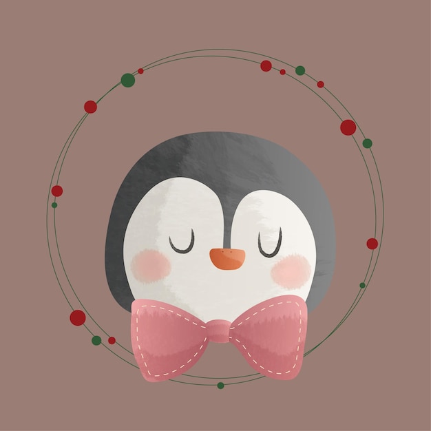 Vector pingüino lindo en corona de navidad