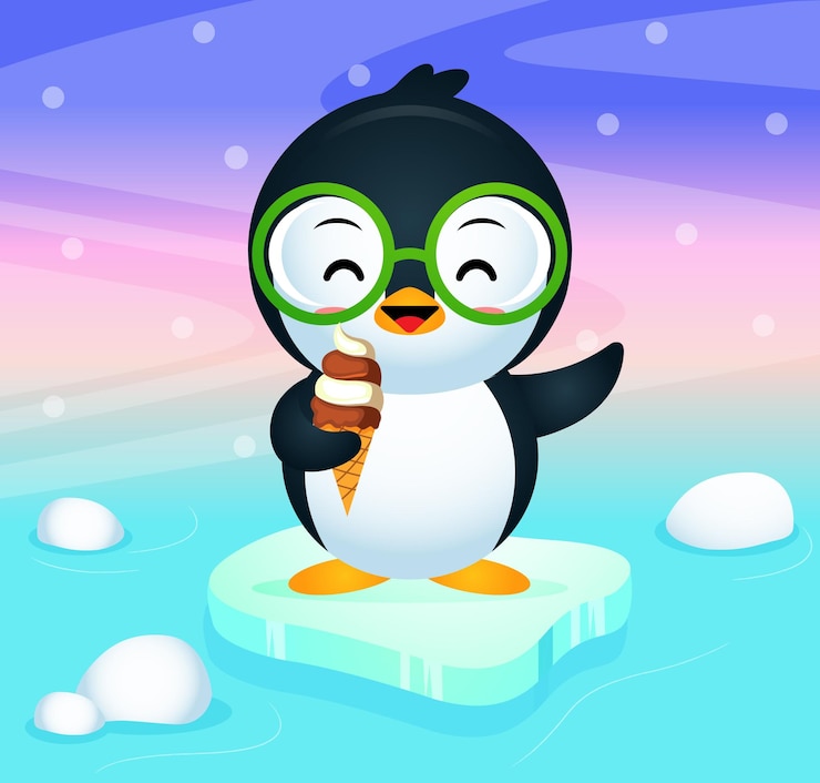 Vector pingüino lindo feliz comer helado
