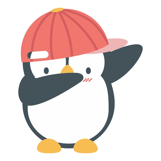 Vector pingüino lindo frotando con sombrero