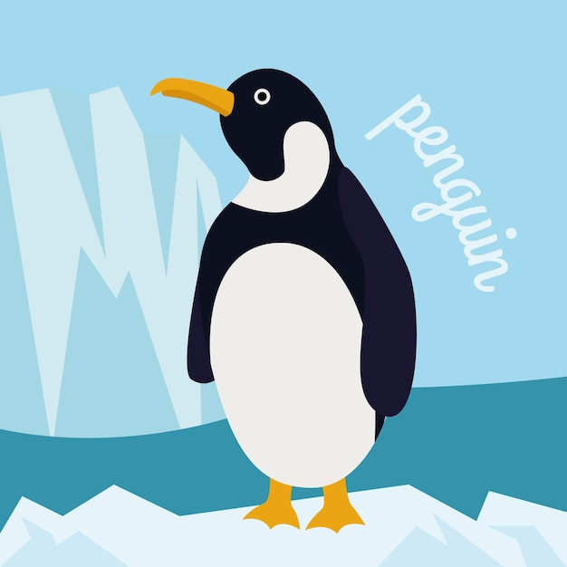 Pingüino lindo en invierno en el hielo en el fondo del iceberg. ilustración vectorial