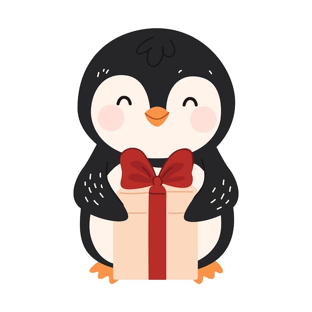 Pinguino lindo con un regalo Pinguino de Navidad