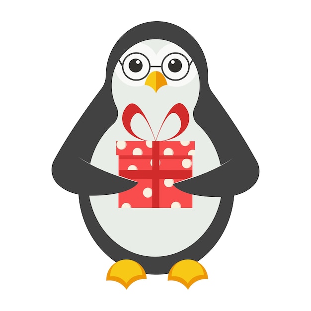 Un pingüino lindo sosteniendo una caja de regalos Un personaje animal da un regalo