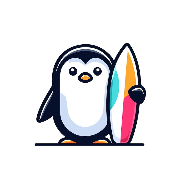 pingüino lindo surfeando en el mar icono vector de personajes