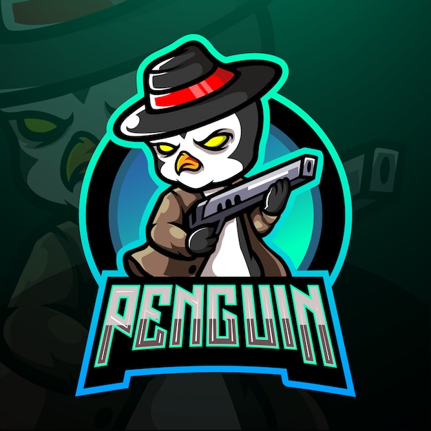 Pingüino mafia esport logo diseño de mascota