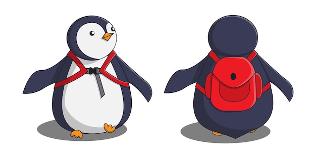 Pingüino con mochila delante y detrás