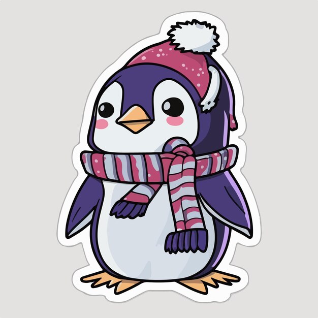 Pingüino de Navidad pegatina de dibujos animados pingüino de Navidad en sombrero pegatinas decoración colección Newyear