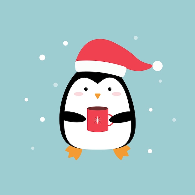 Pingüino de Navidad con una taza