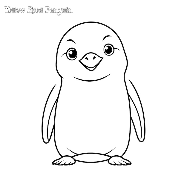 Pinguino de ojos amarillos página de colorear y diseño vectorial de contorno