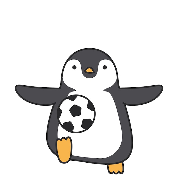 Pingüino con pelota de fútbol ilustración vectorial sobre fondo blanco