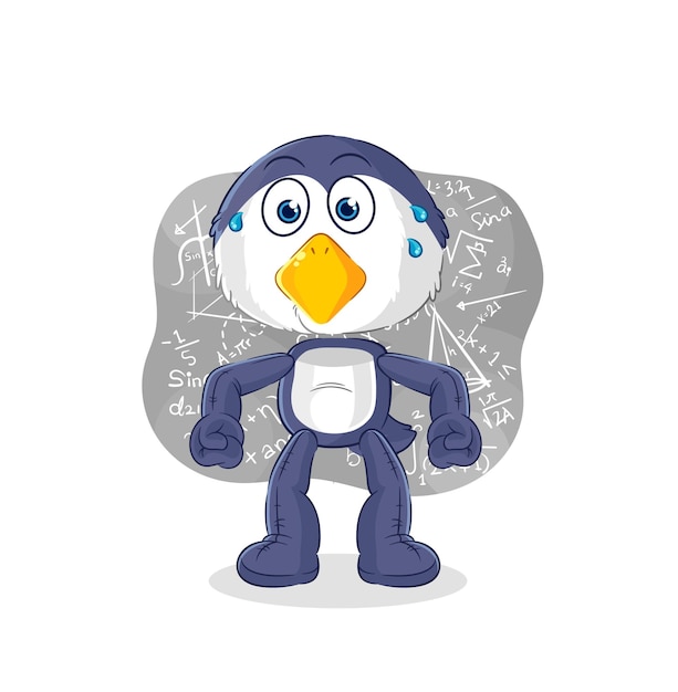 Pingüino pensando duro personaje de dibujos animados de vectores