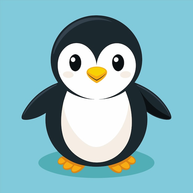 un pingüino con un pico amarillo y un fondo azul