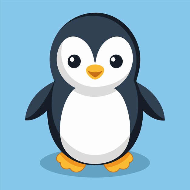 un pingüino con un pico amarillo y un fondo azul