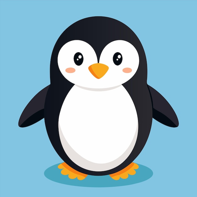 un pingüino con un pico amarillo de pie sobre un fondo azul