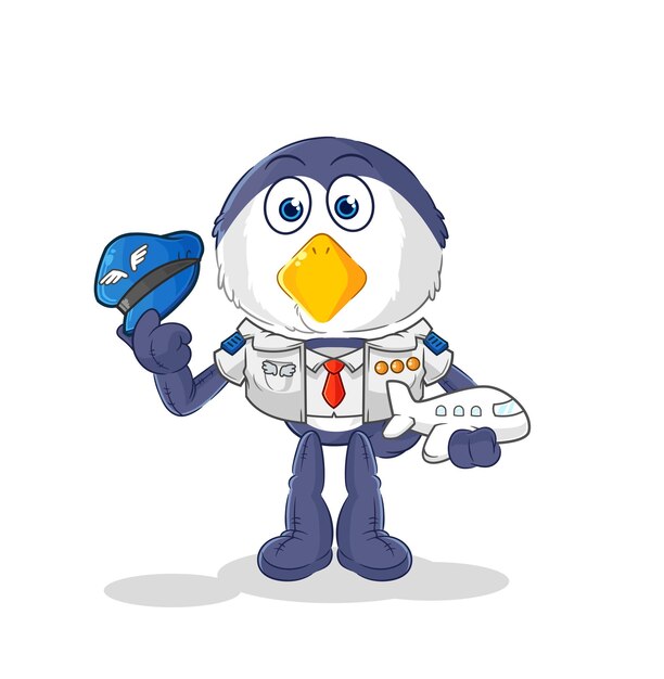 Pingüino piloto mascota vector de dibujos animados