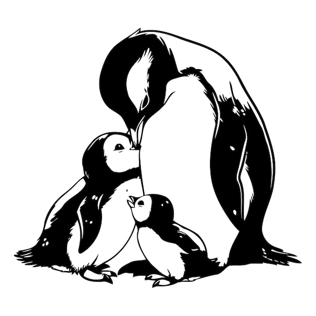 Pingüino y polluelo ilustración vectorial de pingüino y pequeñuelo