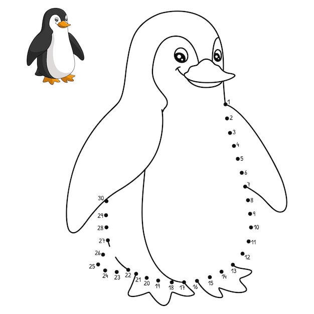 Pingüino punto a punto página para colorear aislada para niños