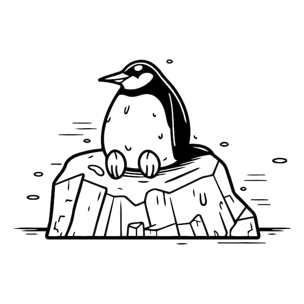 Vector pingüino sentado en una roca ilustración vectorial de un pingüino de dibujos animados
