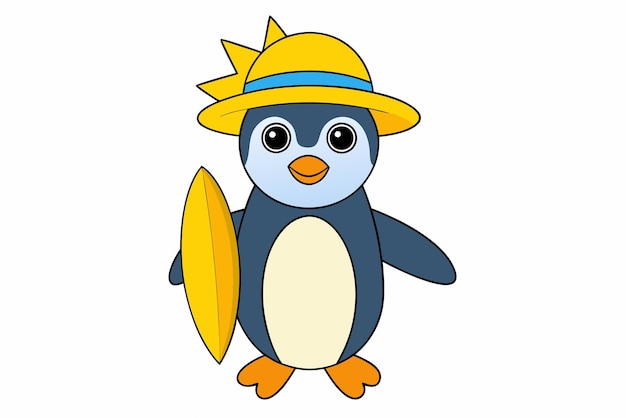 un pingüino con un sombrero amarillo en la cabeza y un sombrerito amarillo