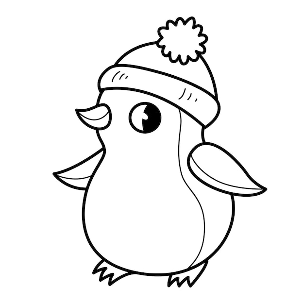 El pingüino en el sombrero libro de colorear para niños Página de colorear Ilustración monocromática en blanco y negro Ilustración vectorial para niños