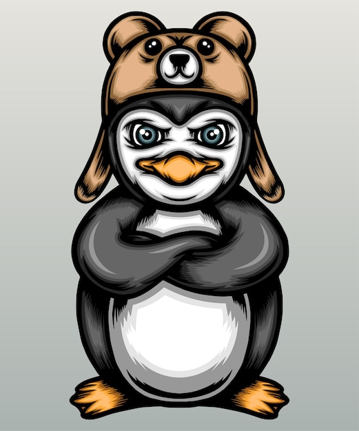 Pingüino con sombrero de oso.