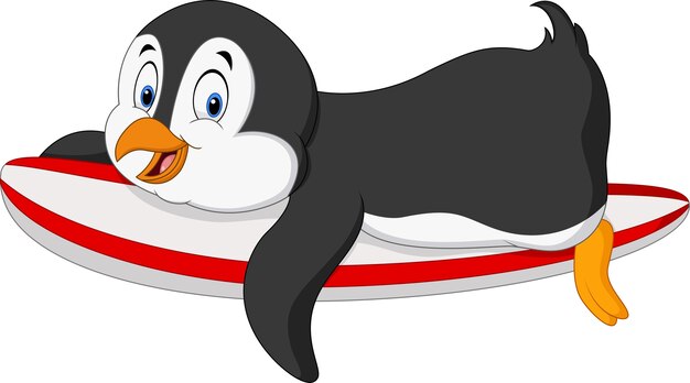 Pingüino de surf de dibujos animados