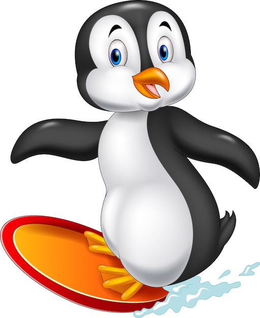 Vector pingüino de surf de dibujos animados