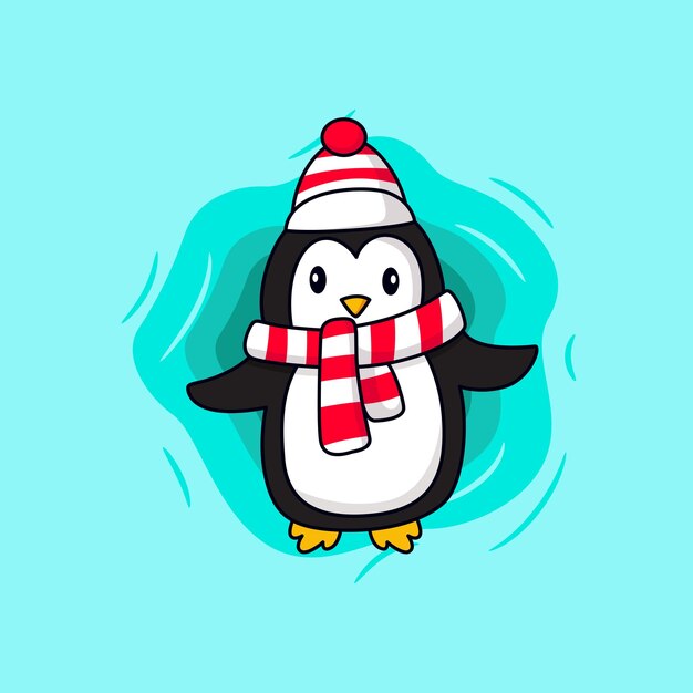 Pingüino usar una bufanda invierno temporada ilustración vacaciones icono concepto aislado premium vector