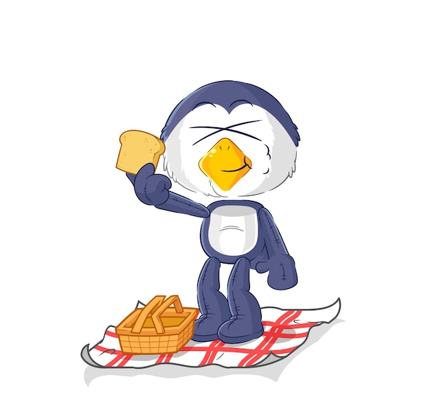 Pingüino en un vector de mascota de dibujos animados de dibujos animados de picnic