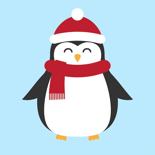 Pingüino de vector con sombrero y bufanda