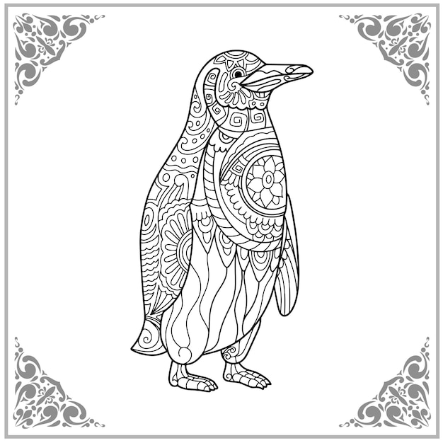 Vector pingüino zentangle artes aislado sobre fondo blanco.