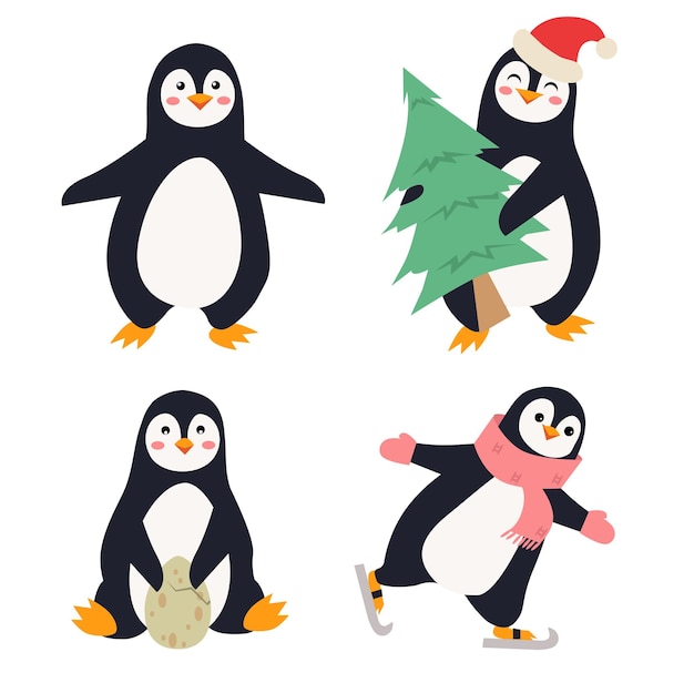 Vector pingüinos lindos de vacaciones pingüinos divertidos de vacaciones