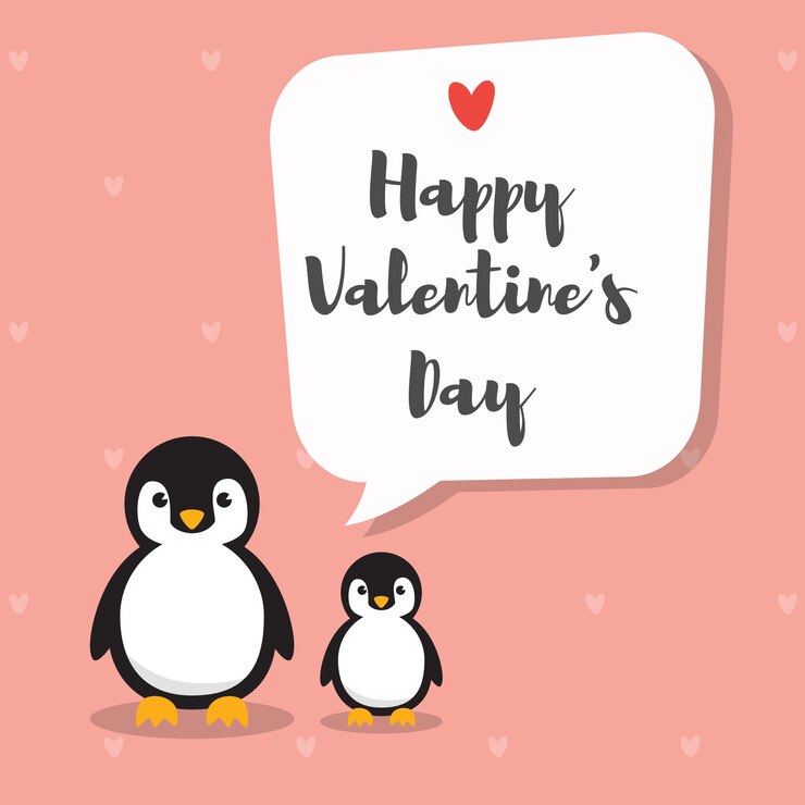 Pingüinos en rosa corazón de rosa de fondo para invitación de San Valentín