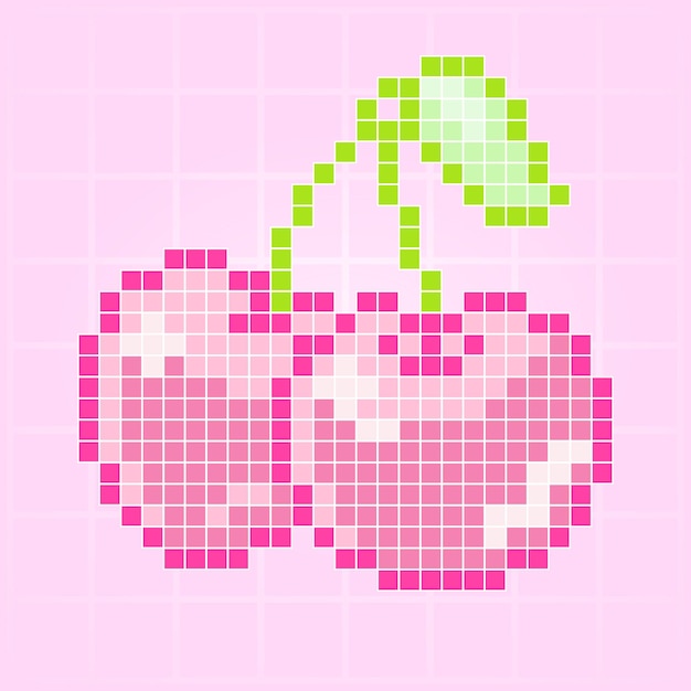 Pink cute kawaii chery pixel art juego activo ilustración vectorial