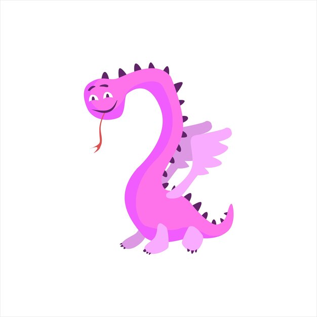 Pink Dragon Childish Monster Estilo de dibujos animados planos Diseño vectorial aislado Imprimir sobre fondo blanco