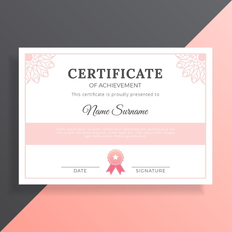 Vector pink feminine certificate template design