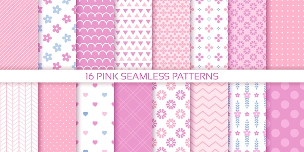 Pink girly seamless pattern scrapbook fondos pastel ilustración vectorial