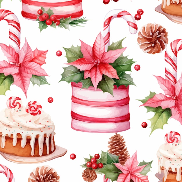 Vector pink_poinsettia_new_years_candy_canes_macarons