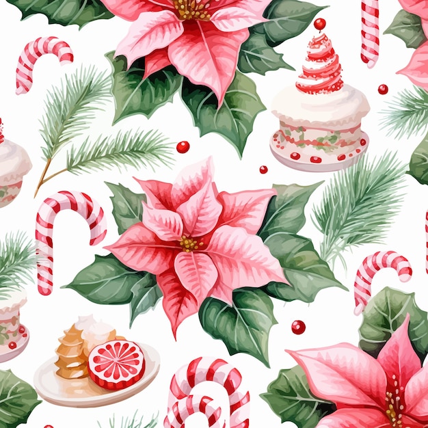 Vector pink_poinsettia_new_years_candy_canes_macarons